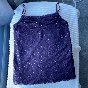 Vintage Moda International Purple Sequin Over Lace Tank Size L.